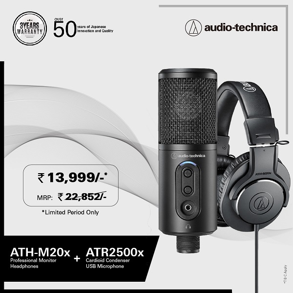 Audio-Technica Combo of ATR2500X USB Condenser USB Microphone & ATH-M20X Headphone